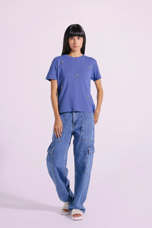EMBELLISHED T-SHIRT (E1106/108/601)-- Cashmere Blend Cotton Blend Poly Blend