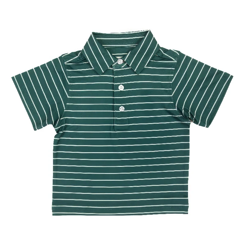 The Little Brazos | Green and White Striped Polo Shirt-- Casual Formal Business