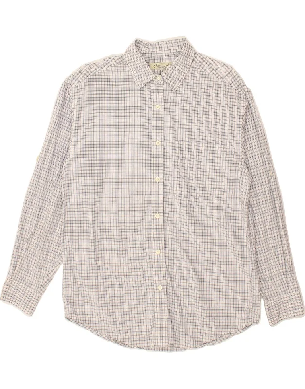 EDDIE BAUER Womens Oversized Shirt UK 10 Small White Check Cotton-- Print Jacquard Patchwork