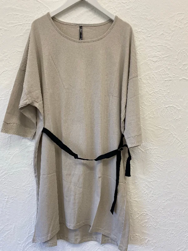 Evie Front Tie Tshirt Dress-- Ribbed T-Shirt High Neck Heavyweight