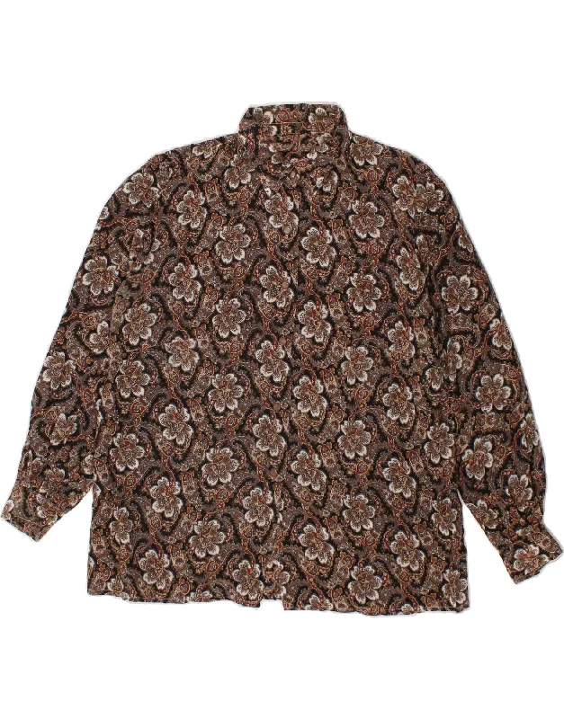 VINTAGE Womens Shirt Blouse UK 18 XL Brown Paisley-- Ribbed T-Shirt High Neck Heavyweight