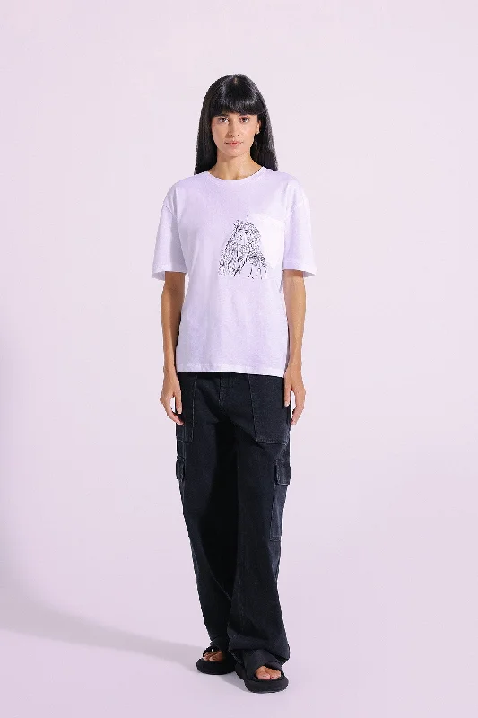 PRINTED T-SHIRT (E1013/108/001)-- Hooded Caped Shawl Collar