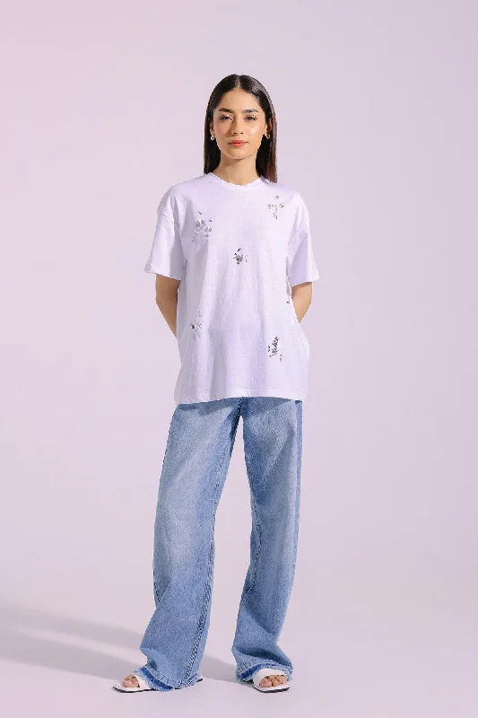 EMBELLISHED T-SHIRT (E1831/108/001)-- Solid Print Embellished
