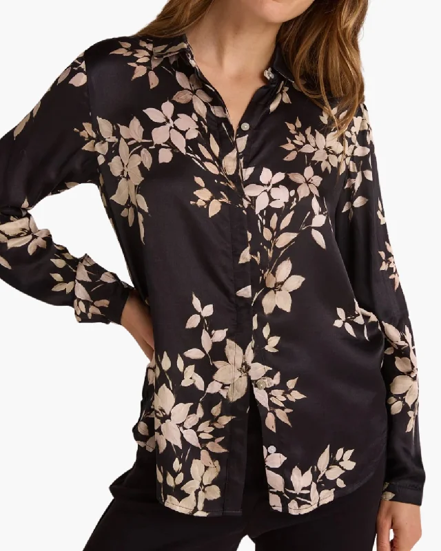 CLEAN FRONT HIPSTER SHIRT IN IVORY FLORAL PRINT -- Basic T-Shirt Crew Neck Short Sleeve CLEAN FRONT HIPSTER SHIRT IN IVORY FLORAL PRINT -- Basic T-Shirt Crew Neck Short Sleeve