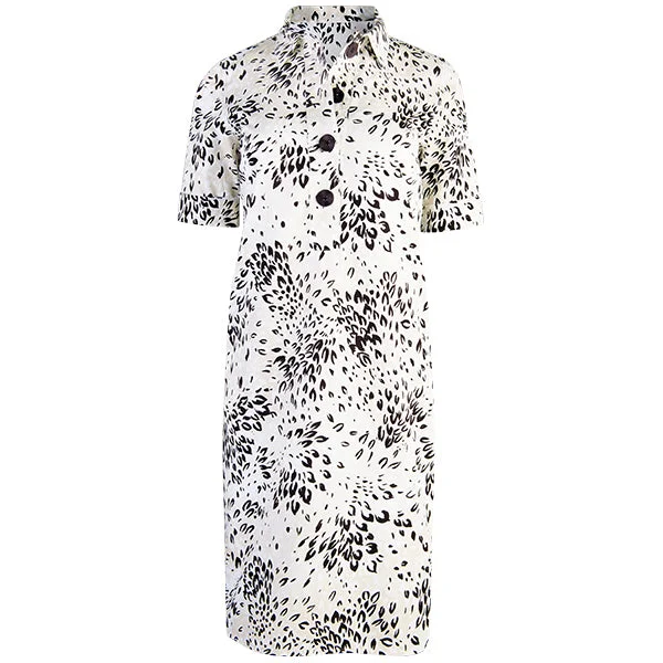 Placket Front Shirt Dress in Flax Florettes-- Collared T-Shirt Boat Neck A-Line
