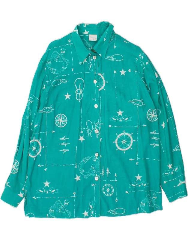 VINTAGE Womens Abstract Pattern Shirt EU 46 XL Turquoise-- Iron Safe Non-Iron Wrinkle Free