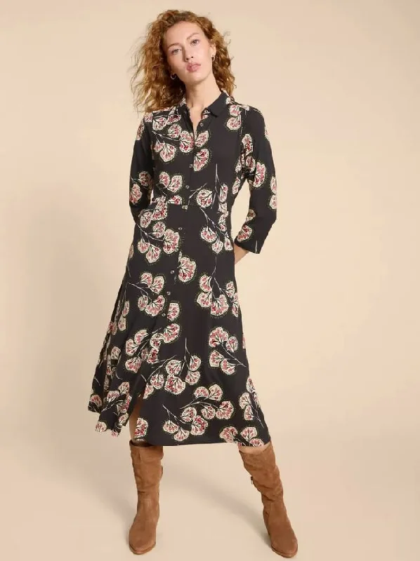 Rua Print Shirt Dress-- Mesh Blend Leather Blend Suede Blend