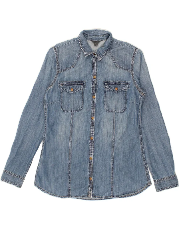 EDDIE BAUER Womens Denim Shirt UK 14 Medium Blue Cotton-- Chenille Blend Fleece Blend Nylon Blend