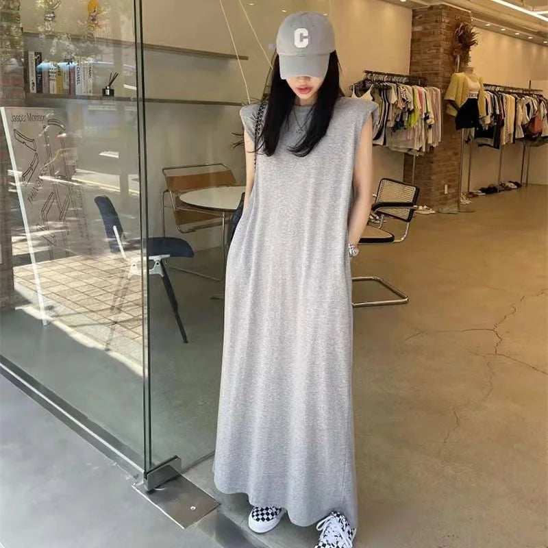 Yipinpay Loose Shoulder Pad Cut Out Backless Sleeveless Vest Dress Women Casual Vestidos Midi Grey T-shirt Dress Lady-- Jersey Fabric Tulle Fabric Batik Fabric Yipinpay Loose Shoulder Pad Cut Out Backless Sleeveless Vest Dress Women Casual Vestidos Midi Grey T-shirt Dress Lady-- Jersey Fabric Tulle Fabric Batik Fabric