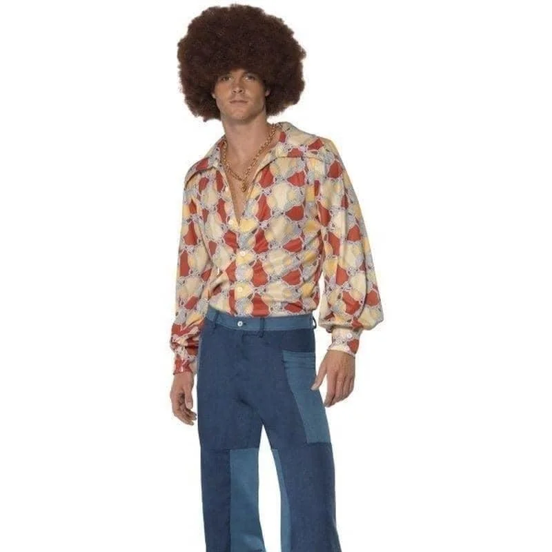 1970s Retro Mens Disco Costume Trousers Shirt-- Hooded Caped Shawl Collar