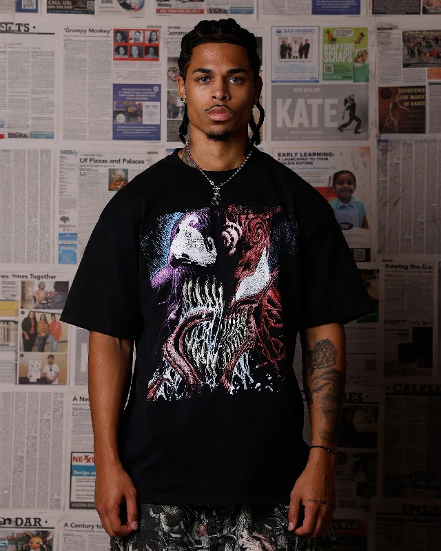 Goat Crew Marvel Venom Face T-Shirt Black Acidwash-- Lace Blend Ribbed Blend Corduroy Blend