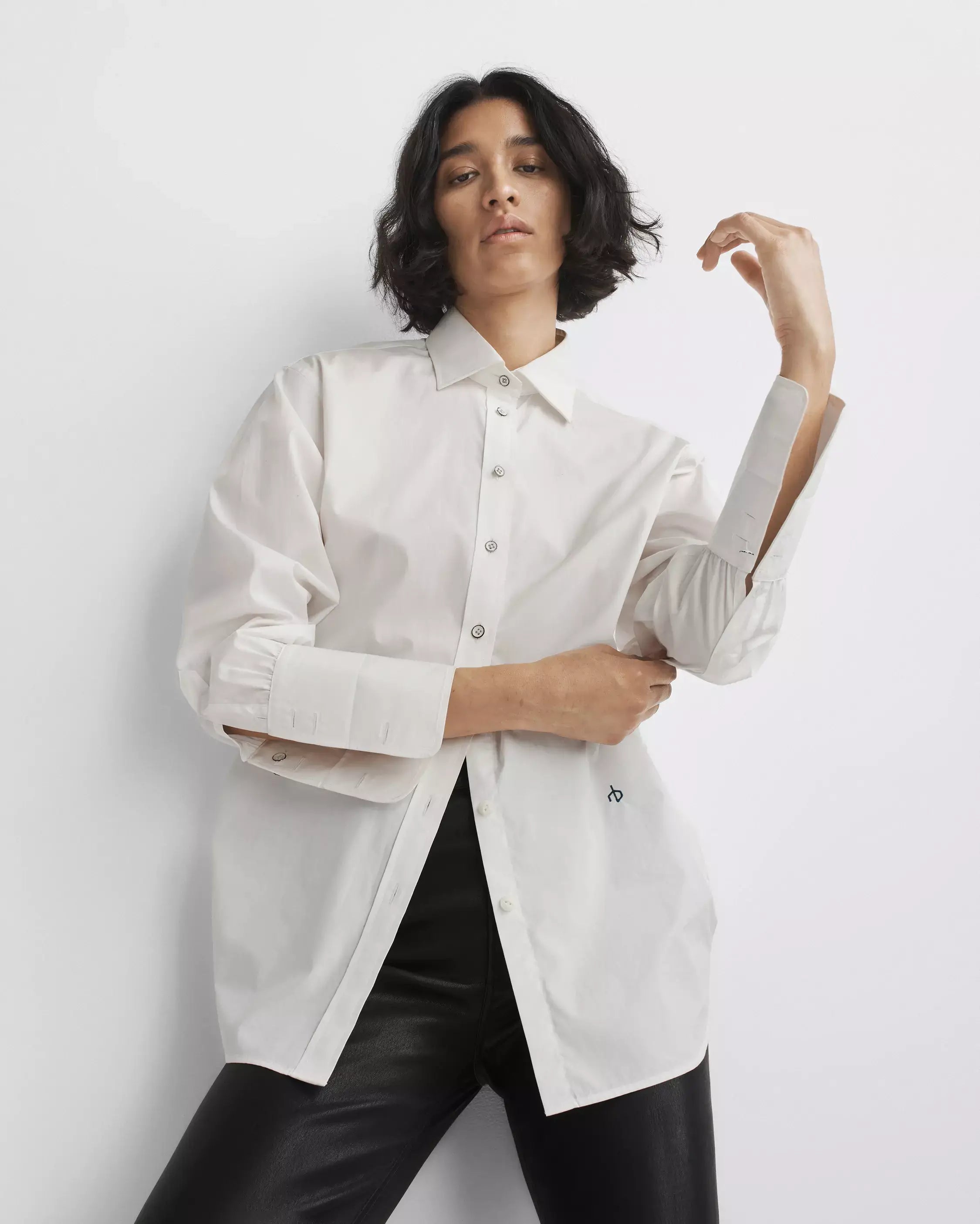 Rag & Bone - Diana Poplin Shirt in White-- Asymmetrical Pockets Print