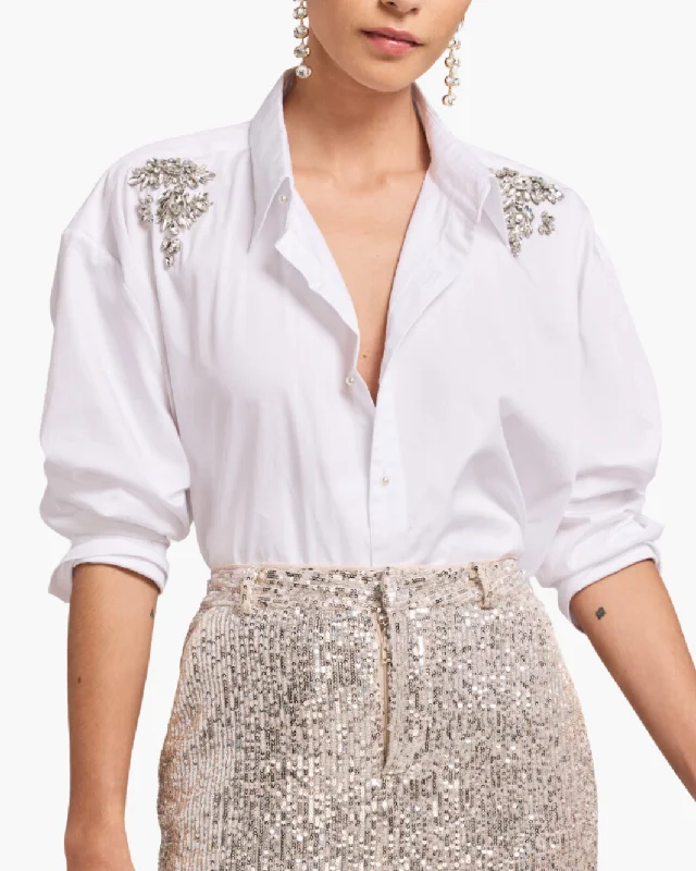 MITCHIE CRYSTAL POPLIN SHIRT IN WHITE-- Fitted T-Shirt Seamless Stretchy