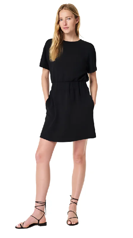 AirEssentials Cinched T-Shirt Dress, Very Black-- Fleece Nylon Spandex