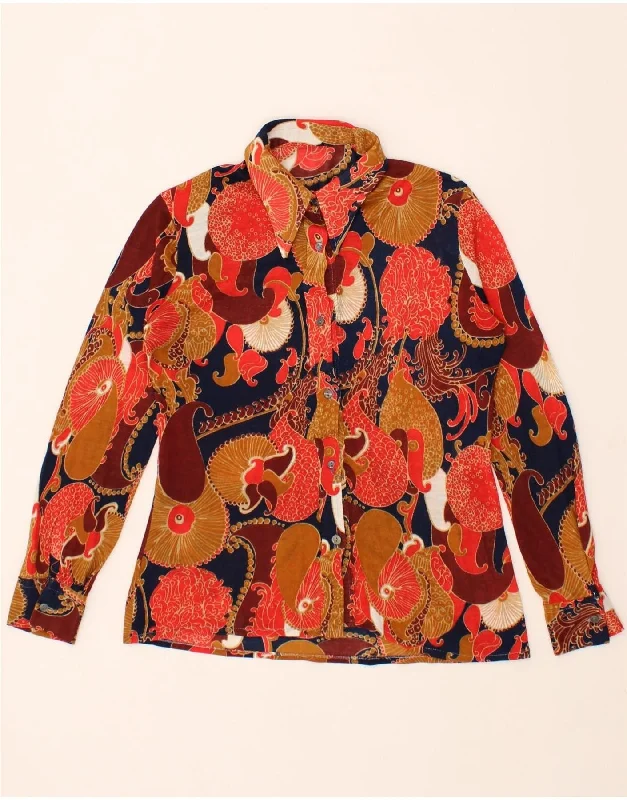 VINTAGE Womens Shirt UK 14 Medium Multicoloured Paisley-- Notch Collar Peter Pan Collar Cowl Neck