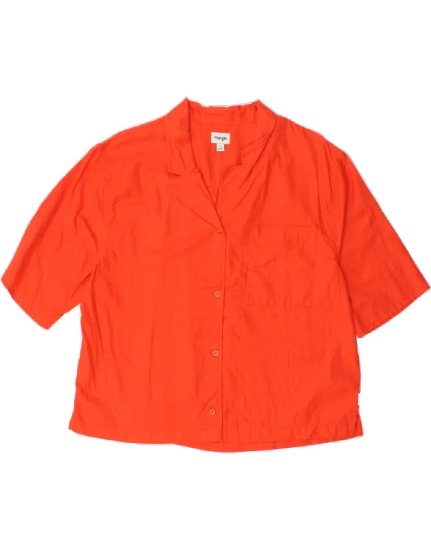 WRANGLER Womens Oversized Short Sleeve Shirt Blouse UK 10 Small Orange-- Thin T-Shirt Open Front Quick Dry