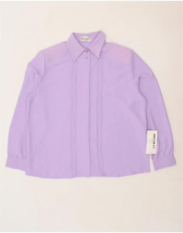 BROMLEY  Womens Shirt Blouse US 14 XL Purple Polyester-- Solid Color Striped Floral