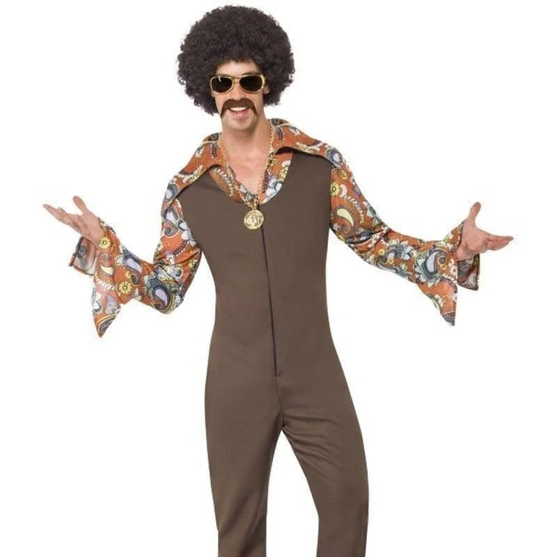 Groovy Boogie Costume Adult Brown Jumpsuit Attached Shirt-- Notch Collar Peter Pan Collar Cowl Neck Groovy Boogie Costume Adult Brown Jumpsuit Attached Shirt-- Notch Collar Peter Pan Collar Cowl Neck