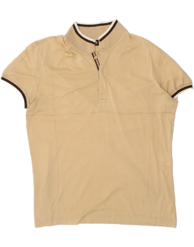 DOLCE & GABBANA Womens Polo Shirt UK 16 Large Beige Cotton-- Zippered Buttoned Snapped