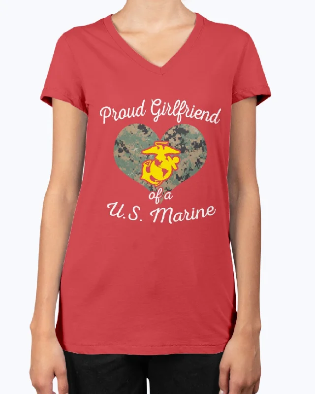 Proud Marine Girlfriend Heart T-shirts-- Chenille Fabric Brocade Fabric Lace Fabric
