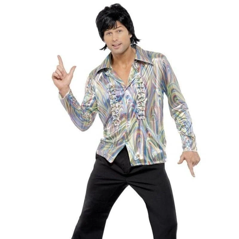 70s Retro Costume Adult Psychedelic Shirt Black Flared Trousers-- Zippered Front Buttoned Front Snap Front 70s Retro Costume Adult Psychedelic Shirt Black Flared Trousers-- Zippered Front Buttoned Front Snap Front