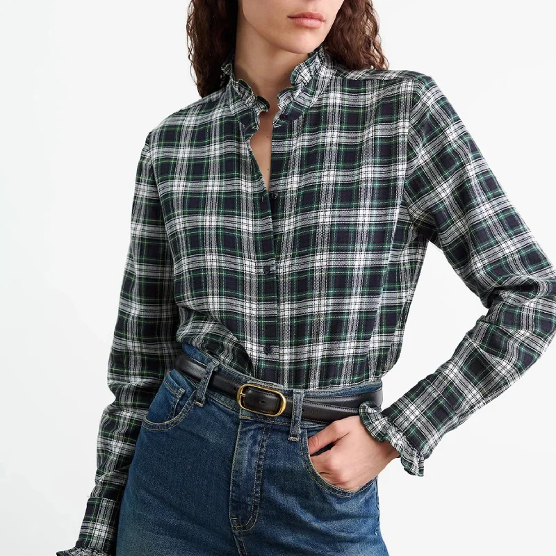 Nili Lotan - Lydia Shirt in Ivory Green Plaid-- Anti-Pilling Machine Wash Handmade