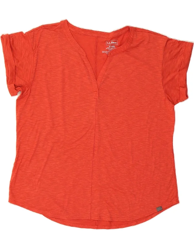 L.L.BEAN Womens T-Shirt Top UK 18 XL Orange Polyester-- Rayon Velvet Corduroy