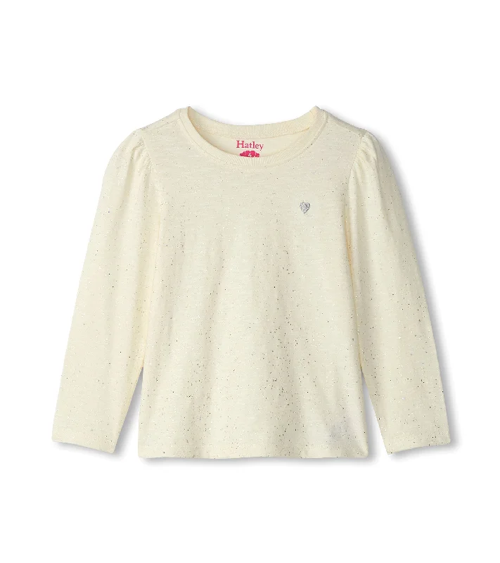 Silver Sparkle Puff Sleeve Tee Shirt-- Plaid T-Shirt Polka Dot Checkered