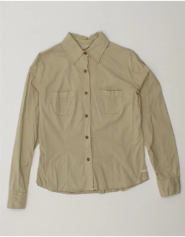 MURPHY & NYE Womens Shirt UK 14 Medium Beige Cotton-- Hooded Caped Shawl Collar