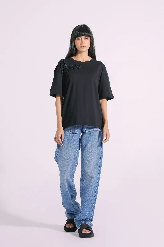EMBROIDERED T-SHIRT (E0757/108/901)-- Print Jacquard Patchwork