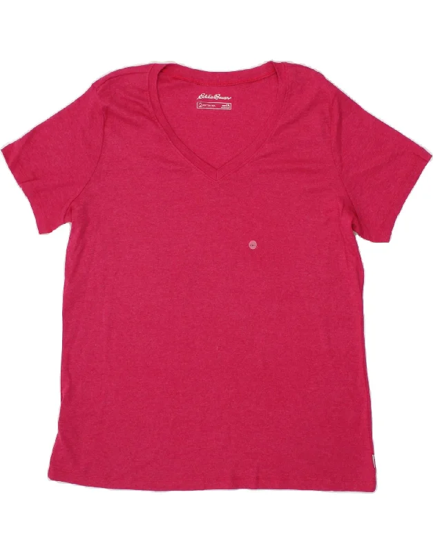 EDDIE BAUER Womens T-Shirt Top UK 20 2XL Pink Cotton-- Nylon Fabric Polyester Fabric Spandex Fabric