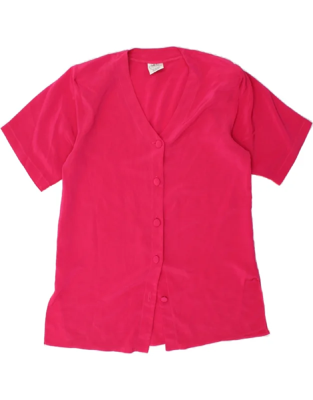 BELLA MODA  Womens Short Sleeve Shirt Blouse UK 16 Large Pink Polyester-- Ribbed T-Shirt High Neck Heavyweight