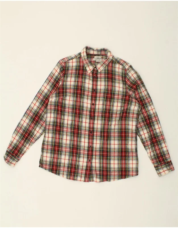 L.L.BEAN Womens Slightly Fitted Flannel Shirt UK 16 Large Red Check Cotton-- Fashionable Trendy Casual