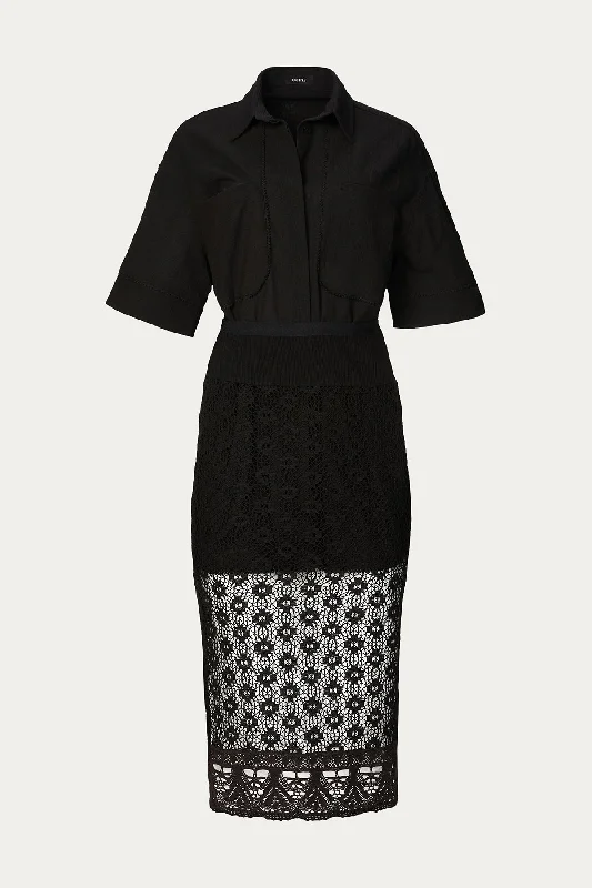 SHIRT AND CROCHET LACE SKIRT SET-- Iron Safe Non-Iron Wrinkle Free