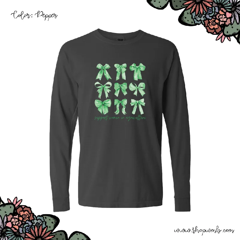 Green Bow Support Women in Ag LONG SLEEVE T-Shirt (S-3XL) - Multiple Colors!-- Terry Blend Velvet Blend Canvas Blend Green Bow Support Women in Ag LONG SLEEVE T-Shirt (S-3XL) - Multiple Colors!-- Terry Blend Velvet Blend Canvas Blend
