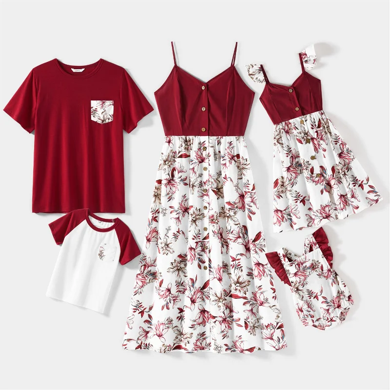 Matching Family Mother Daughter V Neck Floral Spaghetti Strap Dresses Father Son Short-sleeve T-shirts Sets-- Zippered Front Buttoned Front Snap Front Matching Family Mother Daughter V Neck Floral Spaghetti Strap Dresses Father Son Short-sleeve T-shirts Sets-- Zippered Front Buttoned Front Snap Front