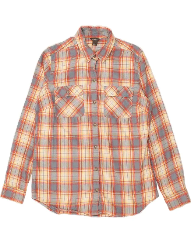 EDDIE BAUER Womens Flannel Shirt UK 10 Small Red Check Cotton-- Faux Fur Fabric Real Fur Fabric Shearling Fabric
