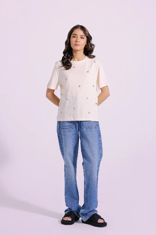 EMBELLISHED T-SHIRT (E1016/108/110)-- Mesh Fabric Canvas Fabric Denim Fabric