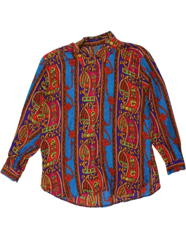 VINTAGE Womens Abstract Pattern Shirt UK 16 Large Multicoloured-- V-Neck T-Shirt Long Sleeve Cotton