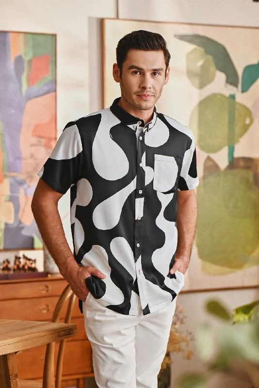 The Glow Men Batik Shirt - Black Sea-- Anti-Pilling Machine Wash Handmade