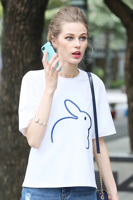 Bunny Embroidered T-Shirt-- Sequined Glittery Shiny