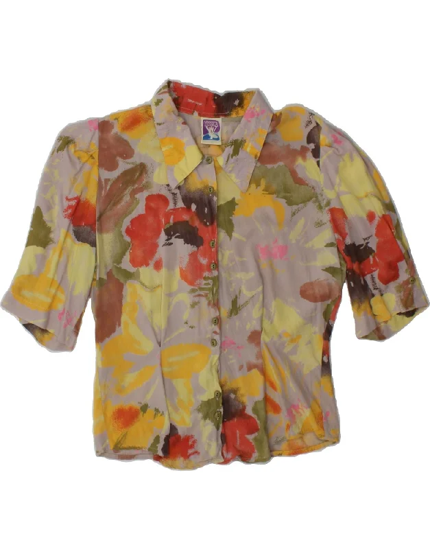 C&A Womens Short Sleeve Shirt Blouse UK 14 Medium Multicoloured Floral-- Fitted T-Shirt Seamless Stretchy
