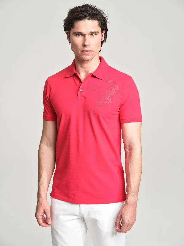 Chinese New Year piquet polo shirt-- Striped Floral Plaid