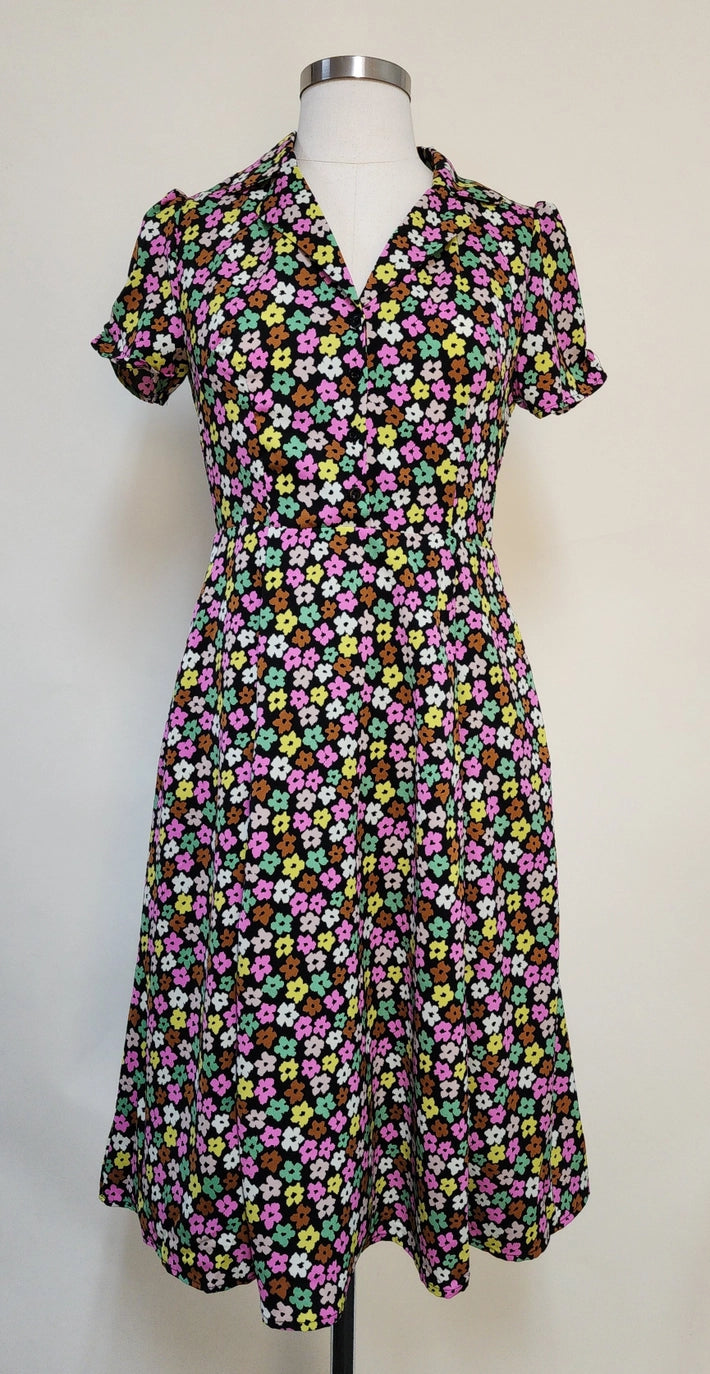 Floral Print Shirtwaist Dress-- Houndstooth Herringbone Solid