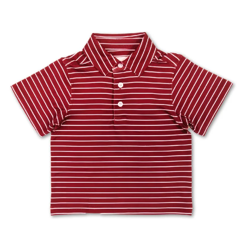The Little Comal | Maroon and White Striped Polo Shirt-- Boxy Fit Fitted Loose