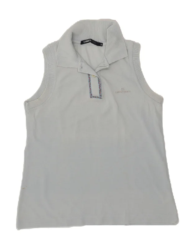CERRUTI Womens Sleeveless Polo Shirt UK 6 XS Blue Cotton-- Elasticated Padded Insulated
