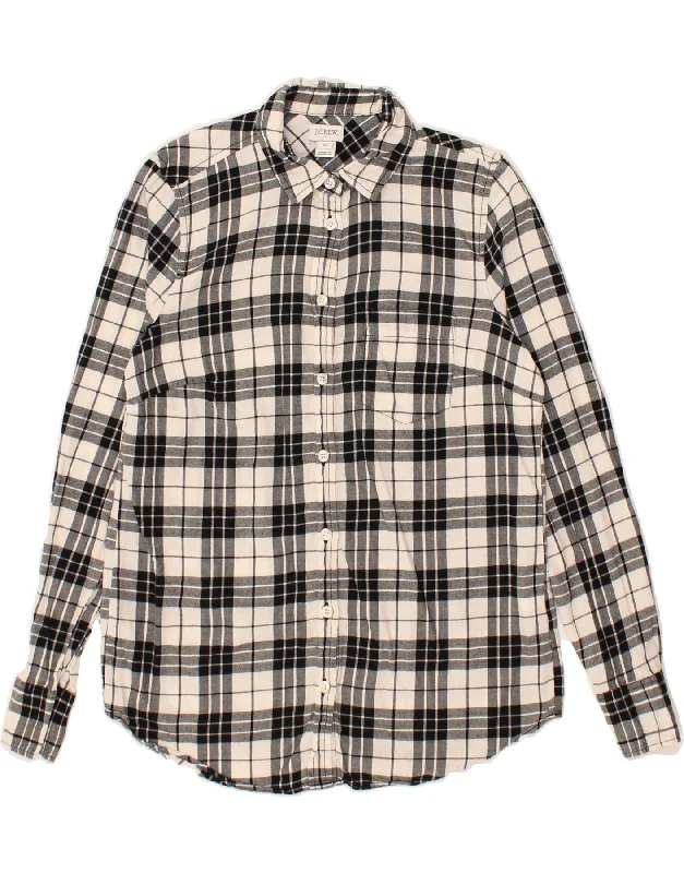 J. CREW Womens Shirt UK 6 XS White Check Cotton-- Real Fur Shearling Chenille