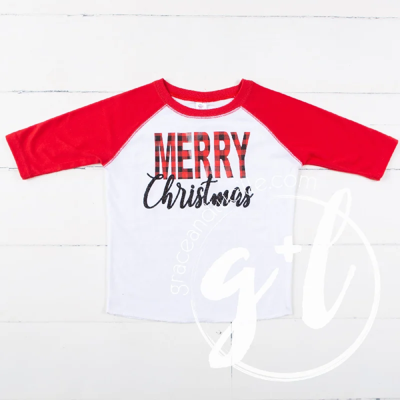 Merry Christmas Raglan Tee Shirt, Buffalo Check Merry Christmas shirt- girls-- Chenille Blend Fleece Blend Nylon Blend Merry Christmas Raglan Tee Shirt, Buffalo Check Merry Christmas shirt- girls-- Chenille Blend Fleece Blend Nylon Blend