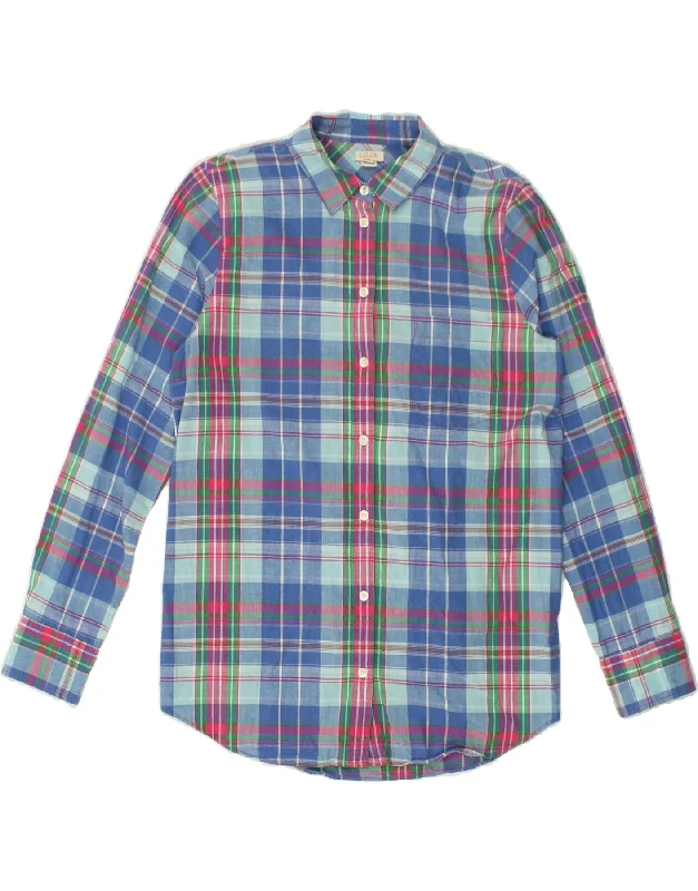 J. CREW Womens Shirt UK 14 Medium Blue Check Cotton-- Seamless Knitted Crochet