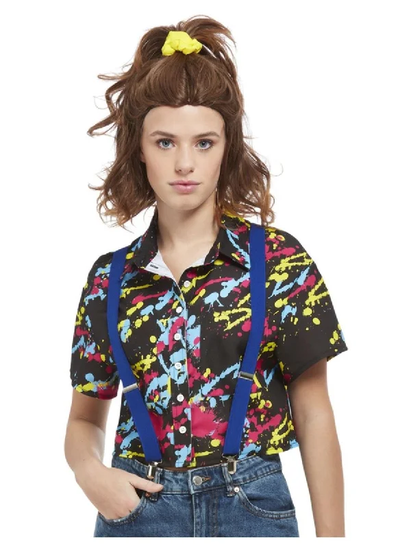80's Paint Splatter Print Shirt (Stranger Things)-- Striped Floral Plaid